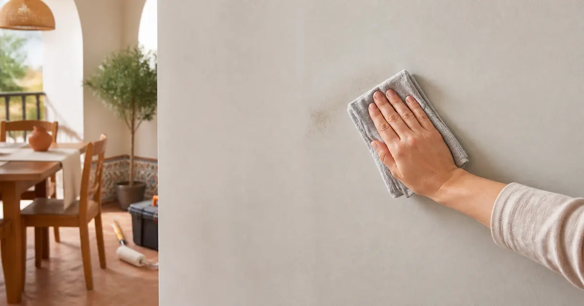Limpieza suave de una pared pintada con acabado lavable después del curado